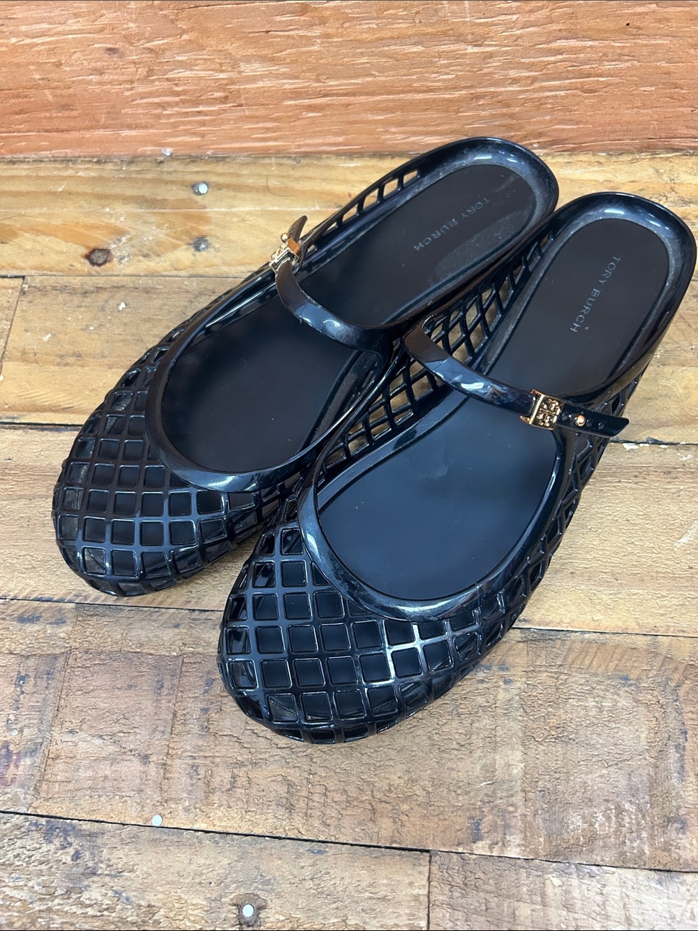 Tory Burch Black Mellow Lattice Jelly Mary Jane Flats size 8